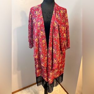 Lularoe Monroe floral kimono red size large NWT